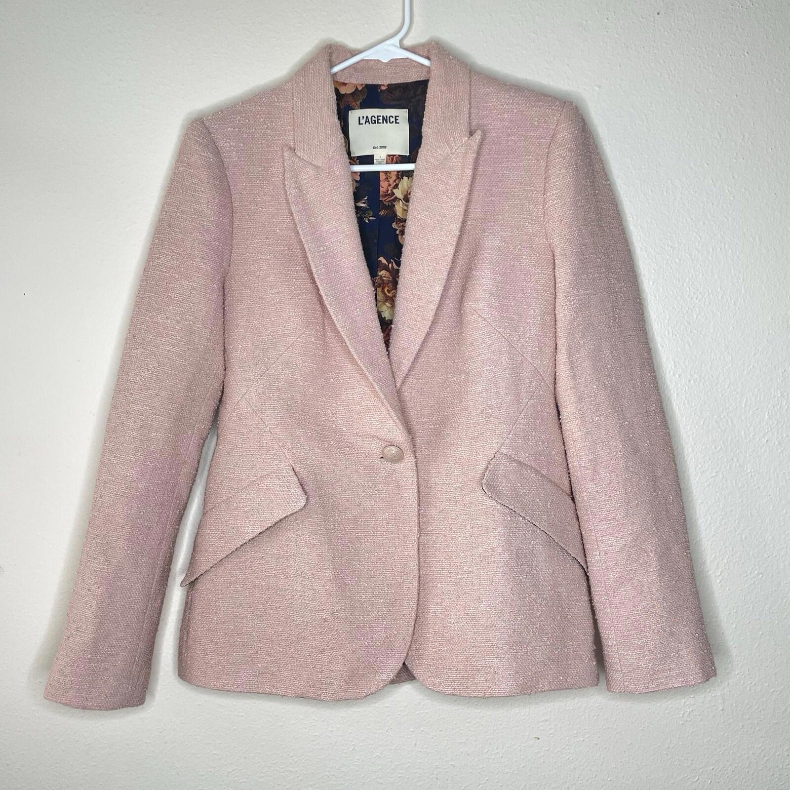 L'agence Size 4 Pink Blazer Shoulder Blades Boucle Chamberlain Tweed